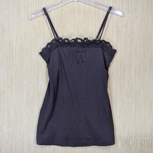 Self Esteem Womens Brown Lace Trim Cotton Cami Top Small Boho Y2K Indie Twee NWT